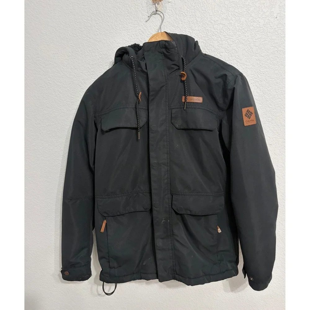 Columbia Mens Sherpa Lined Hooded Parka Jacket Black Size S Outdoor Winter‎ Coat